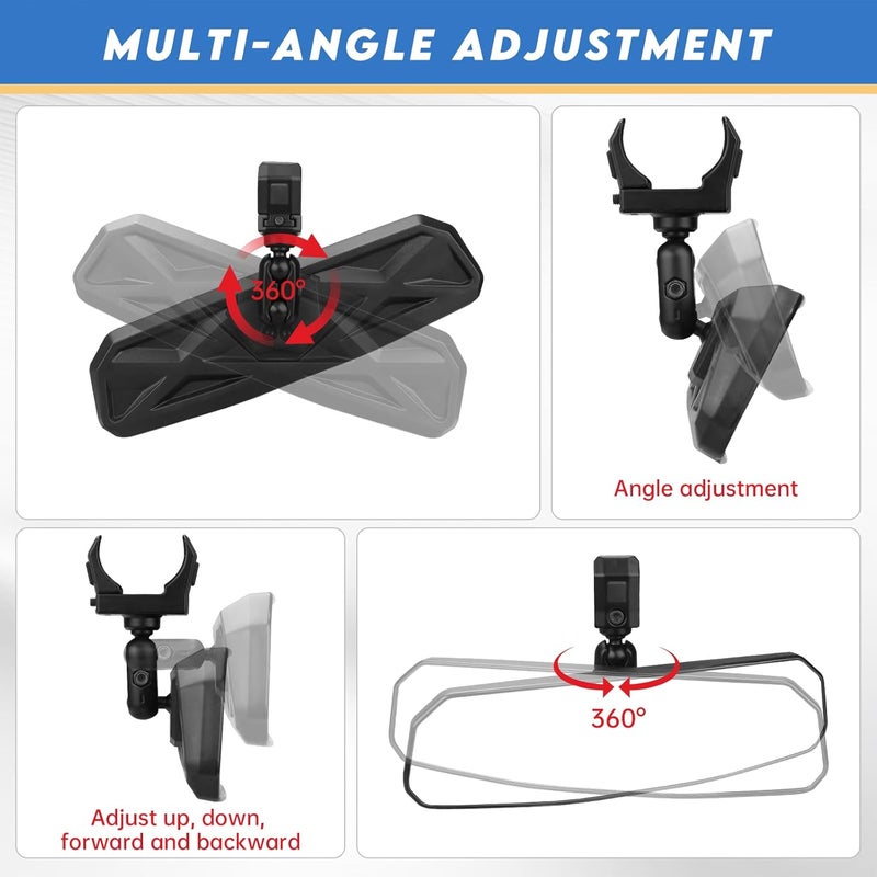 SHEJISI UTV Universal Rear View Mirror for 1.5-2.0 Inch Roll Cage, Compatible with Polaris RZR、Can am Maverick、Honda Pioneer Talon SXS、Kawasaki Mule KRX、Yamaha Wolverine YXZ、Kubota RTV、CF Zforce、Gator - Image 3